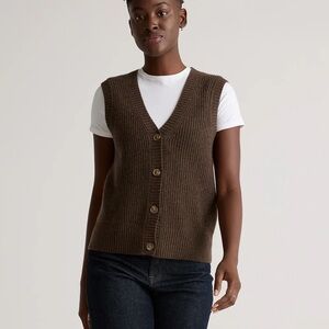 Quince Mongolian fisherman cashmere women’s vest sweater brown v-neck L large